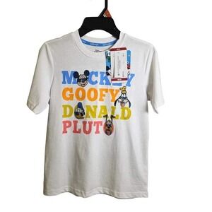 Disney Mickey and Friends Kids Graphic Tee‎ White L 10/12 Embroidered Character